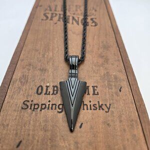 Black Stainless Steel Arrowhead Pendant and Rope Chain Necklace